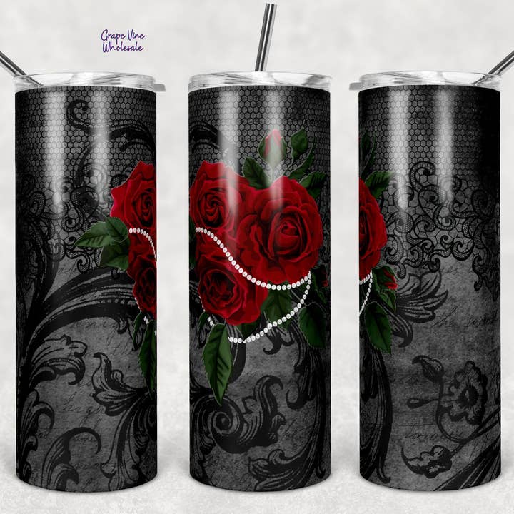 Bicchiere 20oz Death Rose & Pearls per la vendita all'ingrosso da parte di GrapeVineWholesale