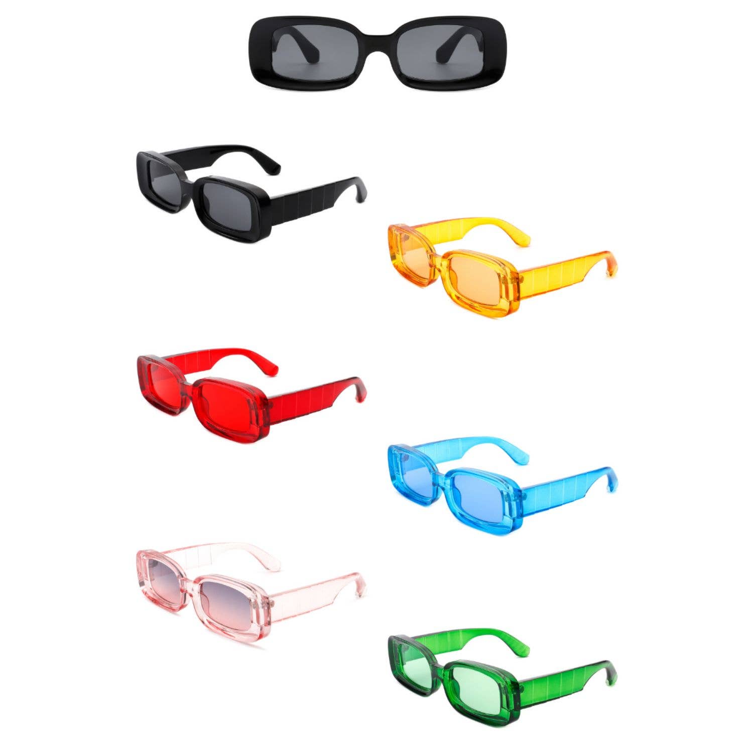 Cramilo Eyewear - Wholesale Sunglasses - Women's - Rectangle Retro Thick Frame Colorful Y2K Sunglasses0