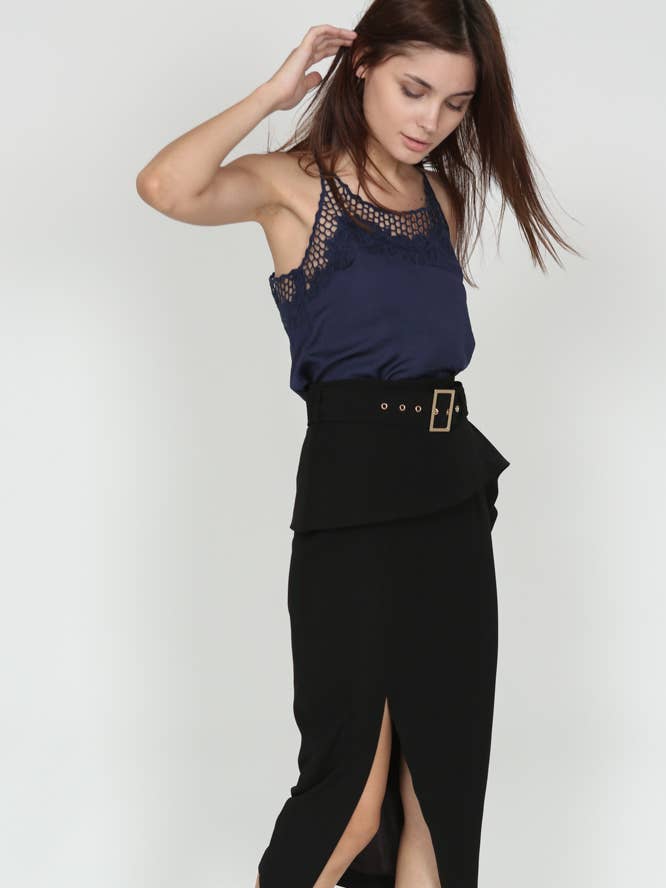 Fold-Over Pencil Skirt in Black for wholesale by MDS