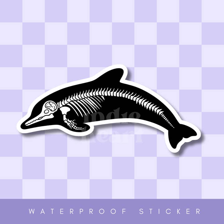 Skeleton Dolphin Sticker for wholesale by Indie Heart Studio