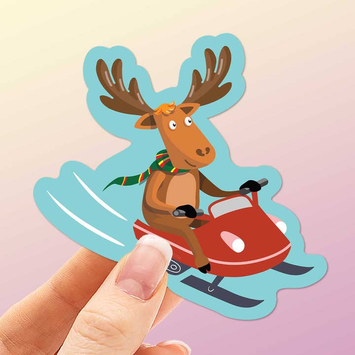 Cute Moose Snowmobile Sticker - Winter Sports Snow Decal for wholesale by Sentinel Supply