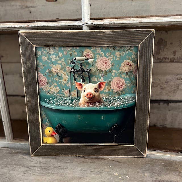 JanMichaels Art & Home - Wholesale Wall Sign - HMK305L Victorian Pig in Tub