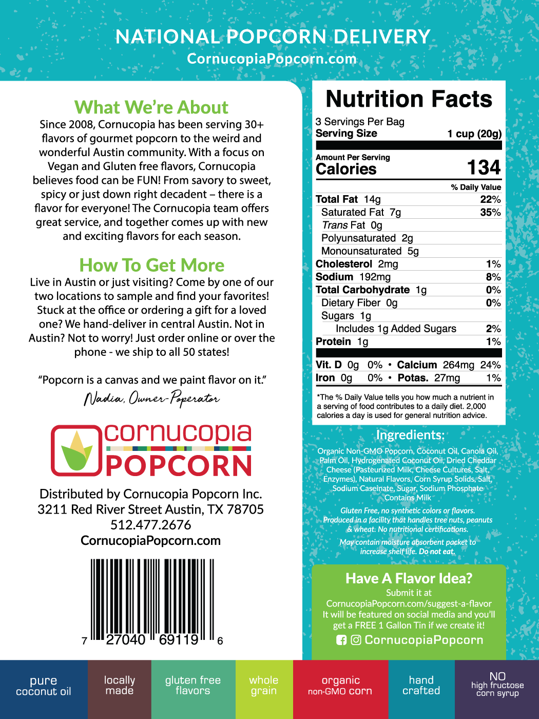 Cornucopia Popcorn - Wholesale Popcorn - White Cheddar Popcorn (GF)4