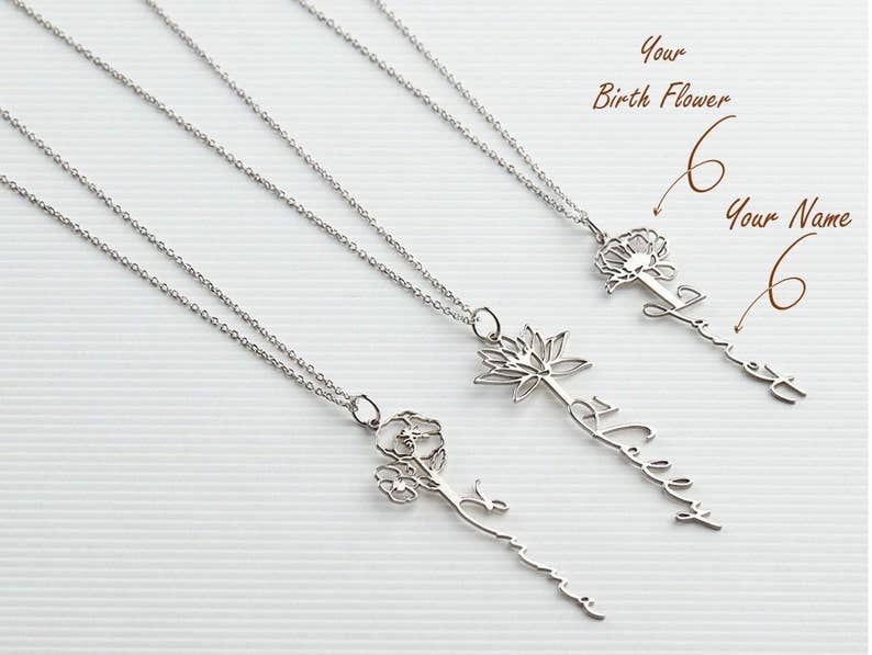 JoyPersonalized - Wholesale Pendant/Charm Necklace - Birth Flower Name Necklace2
