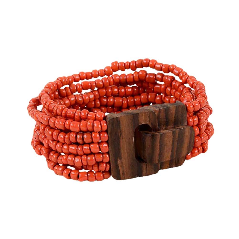 Pink House Imports - Vente Bracelet de perles - Bracelet en perles de verre de Bali avec mini boucle en bois4