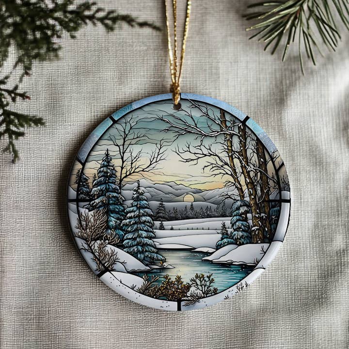 Fernville Creations - Wholesale Ornament - Winter Scene Ceramic Ornament with Stained Glass Image0