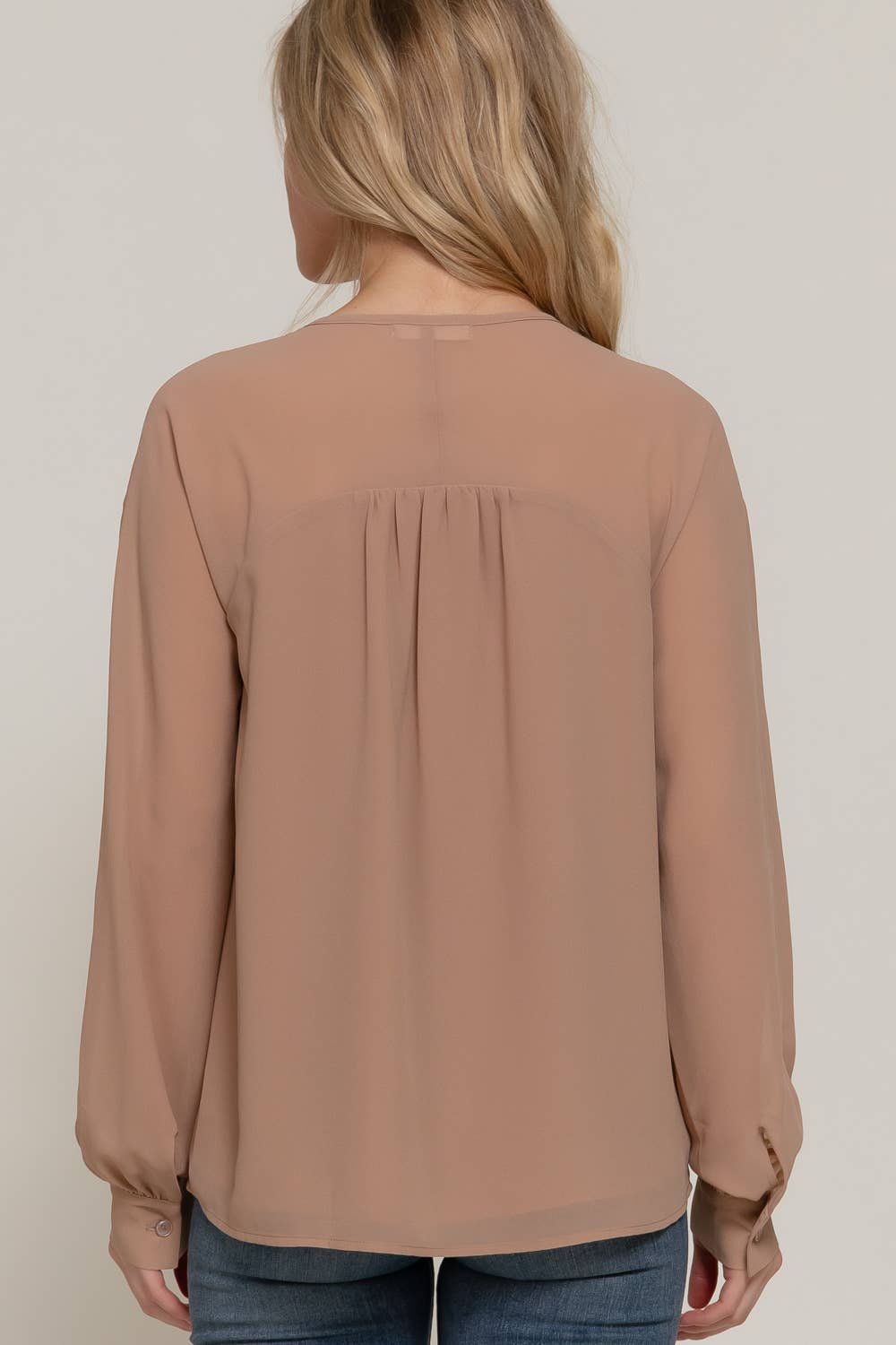 Active Basic | Active USA - Wholesale Blouse - Women's - Long Sleeve Round Neck with Hidden Placket Chiffon Blouse12
