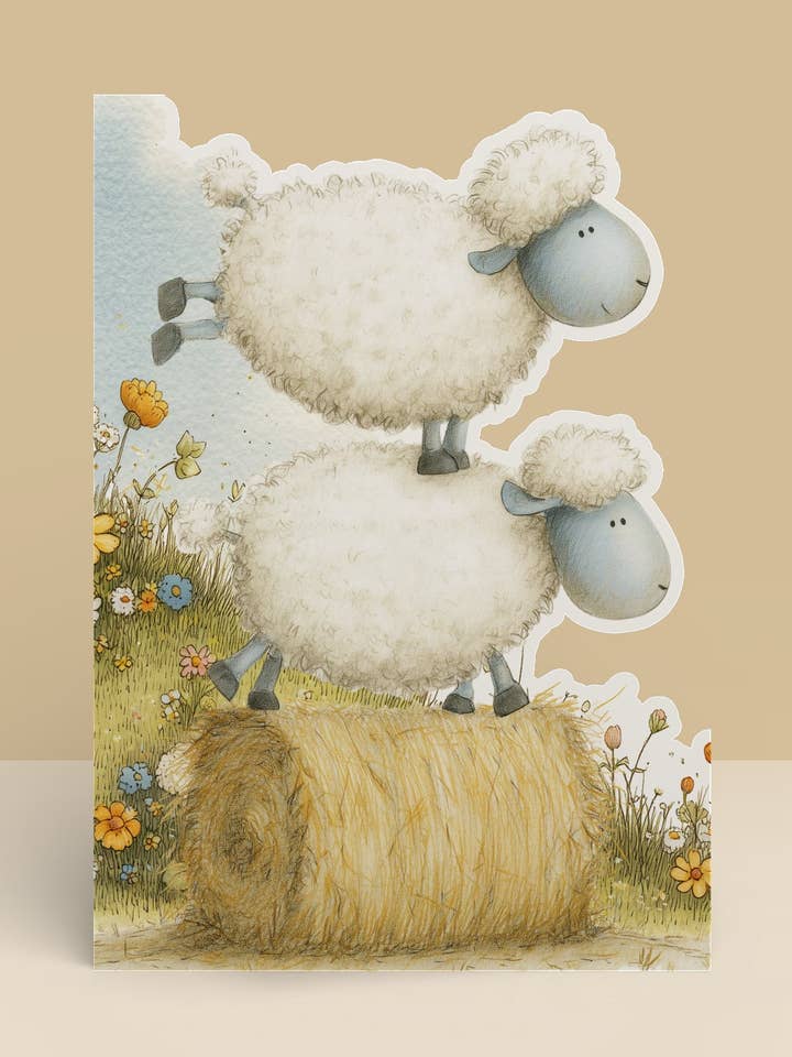 Farm Greeting Card, Die-cut: 'Sheep Bale' for wholesale by Under the Oak Tree