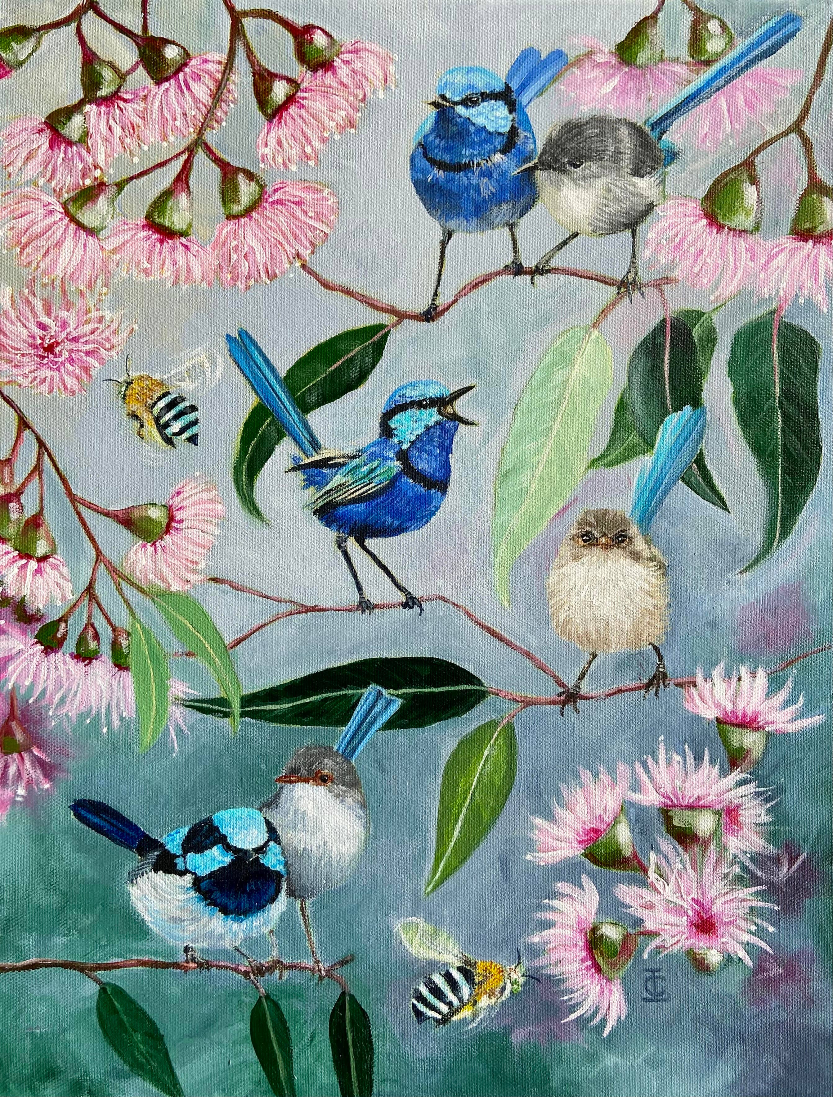 Lucinda Cotter Art - Wholesale Everyday Greeting Card - Fairy Wrens & Gum Blossoms Greeting Card1