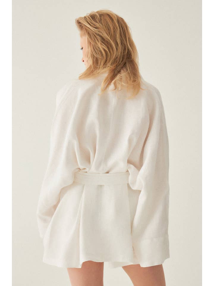 Le Cle – Kimono - Mulher por atacado – Kimono Riva em linho de corte amplo e comprimento curto2