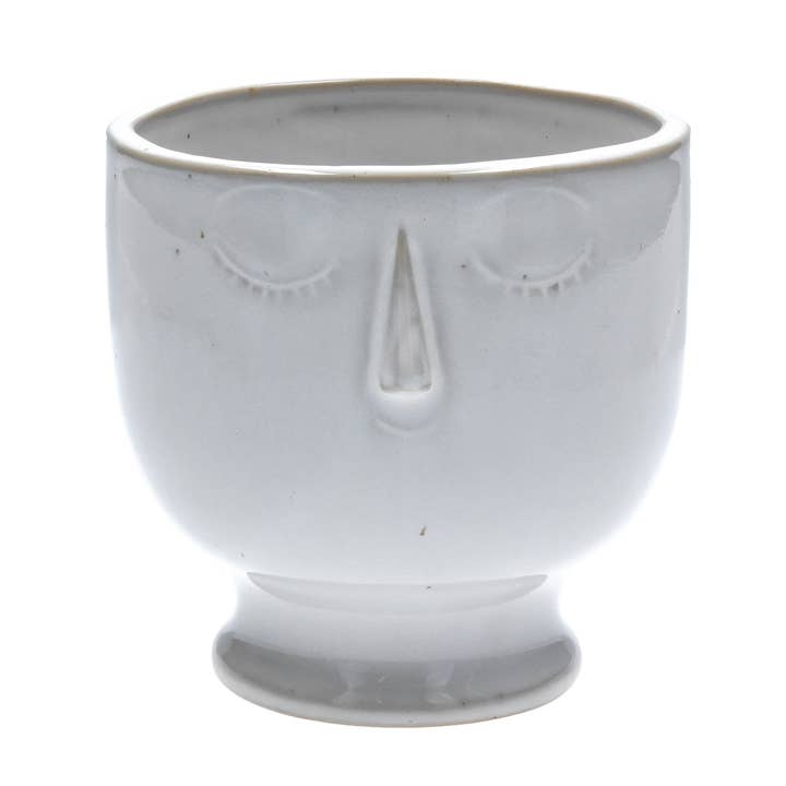 GE36617: White glazed round face dec pot cover large 5x5in for wholesale by Silver Tree Home & Holiday
