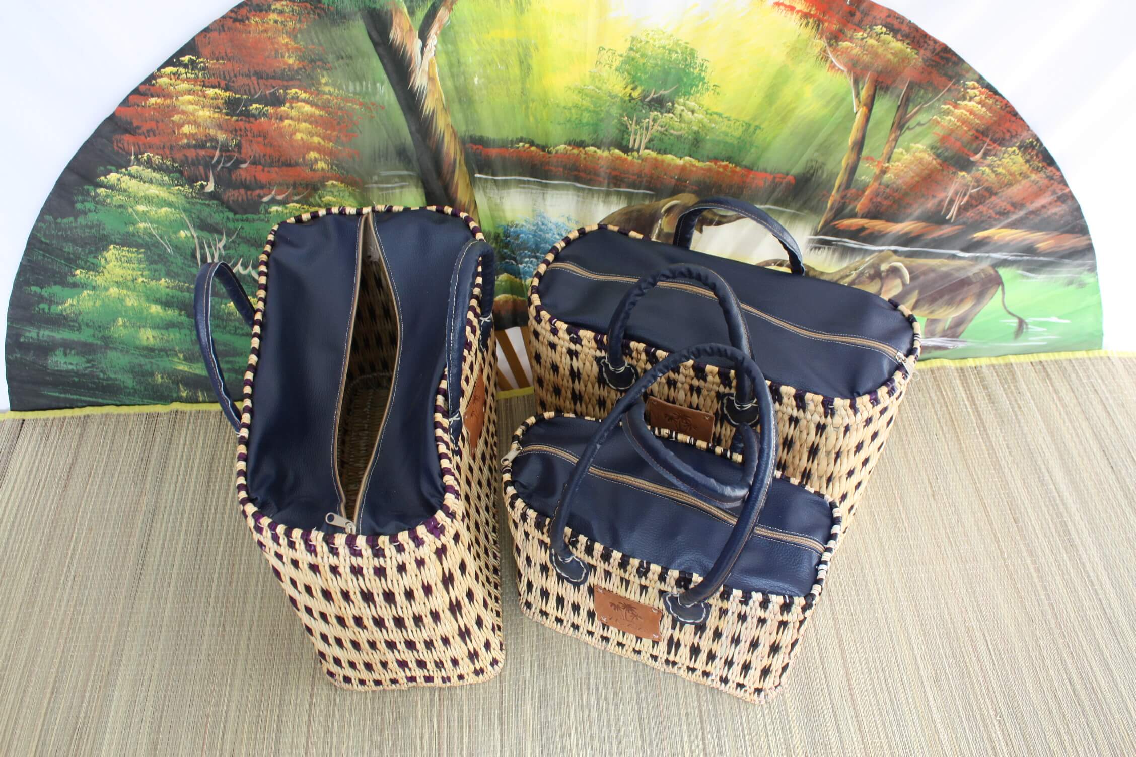 Boutique Huléti – Saco de mercearia/compras por atacado – Cesta Azul Marroquina com Fecho de Zíper - Alças Curtas e Longas para Compras, Mercado, Trabalho e Praia6