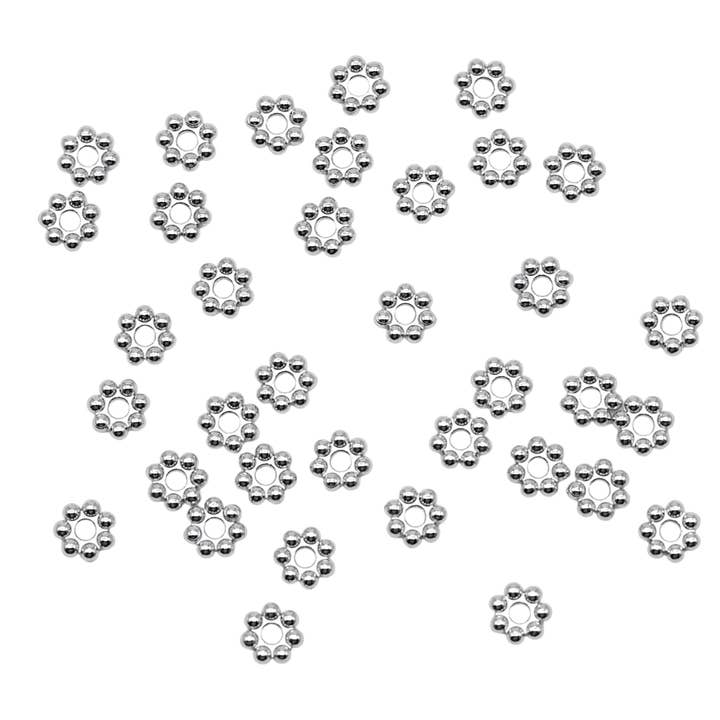 50 Silver Stainless Steel Flower Spacer Charms for wholesale by Foliesbijoux