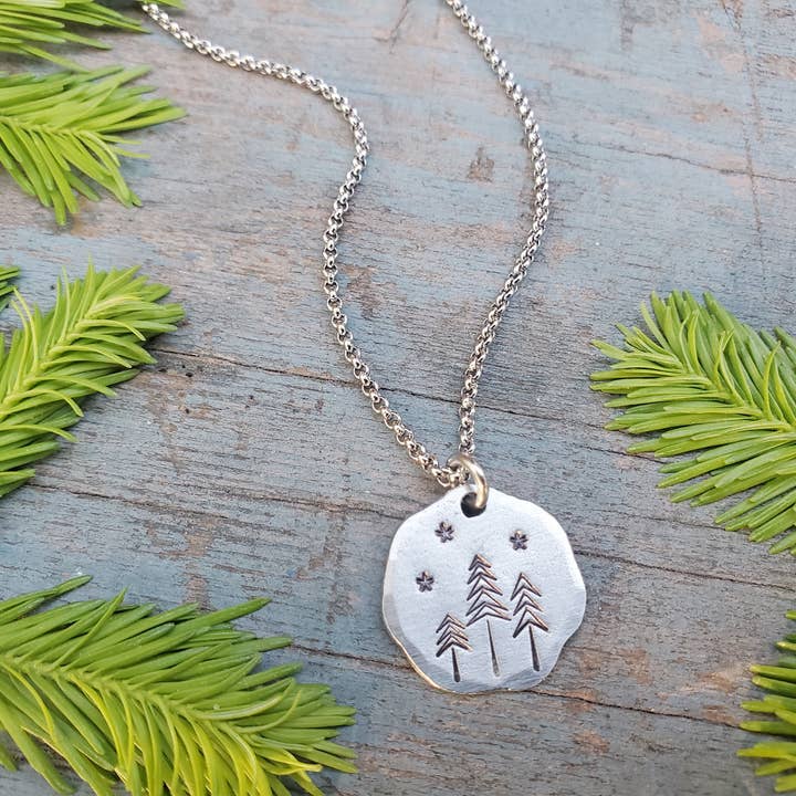 Kathryn's Collection - Wholesale Pendant/Charm Necklace - Pine Tree Necklace, Hand-Stamped 1
