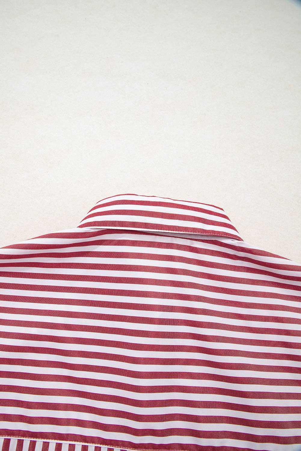 Stripe Rossa Camicia Larga con Tasche Applicate e Spacco Laterale a Righe Rosse in vendita all'ingrosso su Faire6