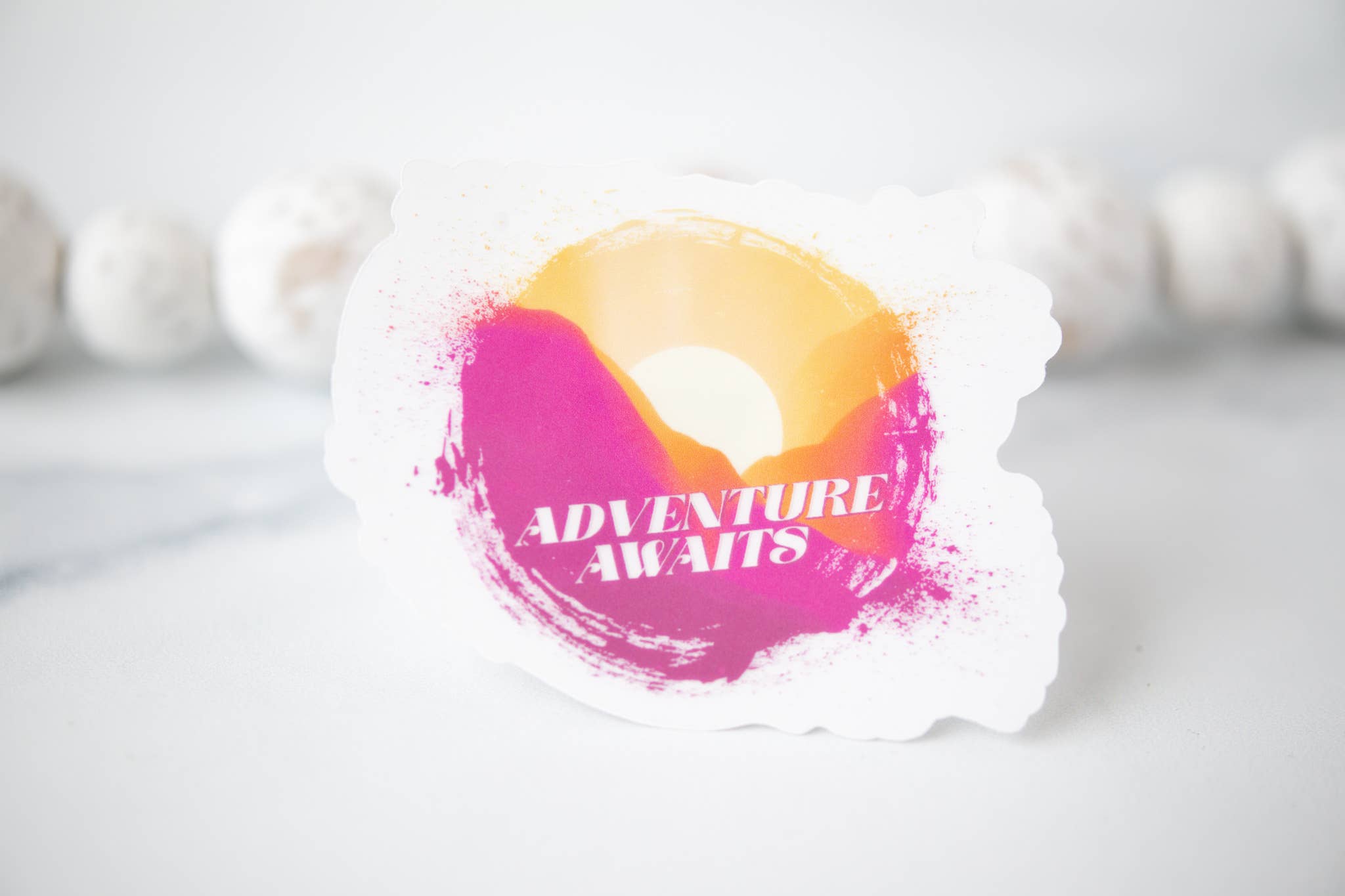 Savannah and James Co - Wholesale Sticker - Adventure Awaits, Sunset Clear Vinyl Sticker, 3in.4