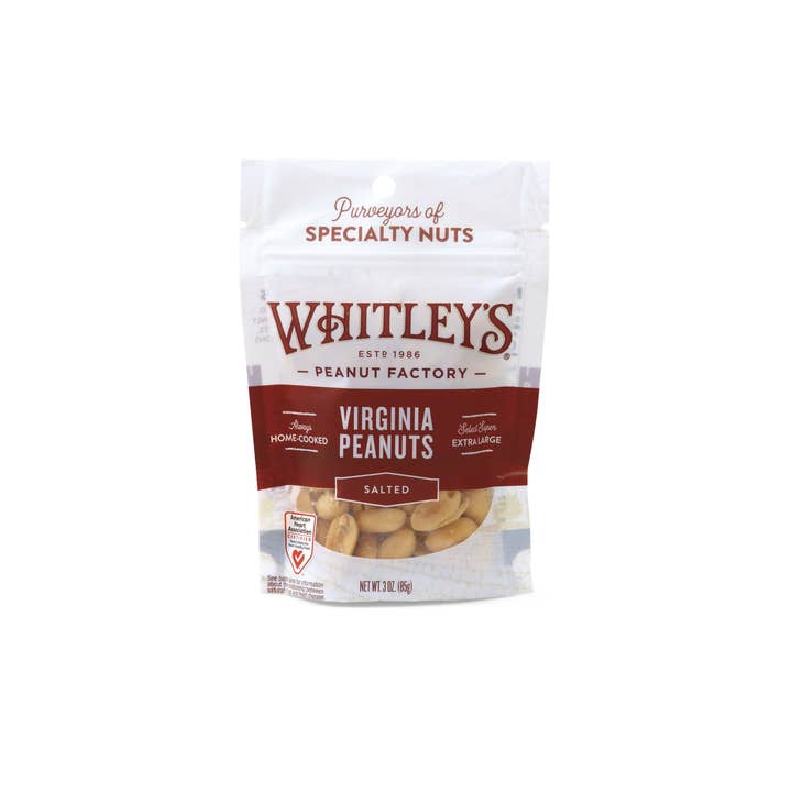 Whitley's Peanut Factory - Wholesale Nuts - 3 oz. Pouch Bags "Home Cooked" Salted Virginia Peanuts