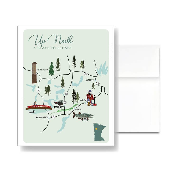 Little Dorset Shop - Venta al por mayor Tarjetas de felicitación - Tarjeta Minnesota Up North Heartland Trail0