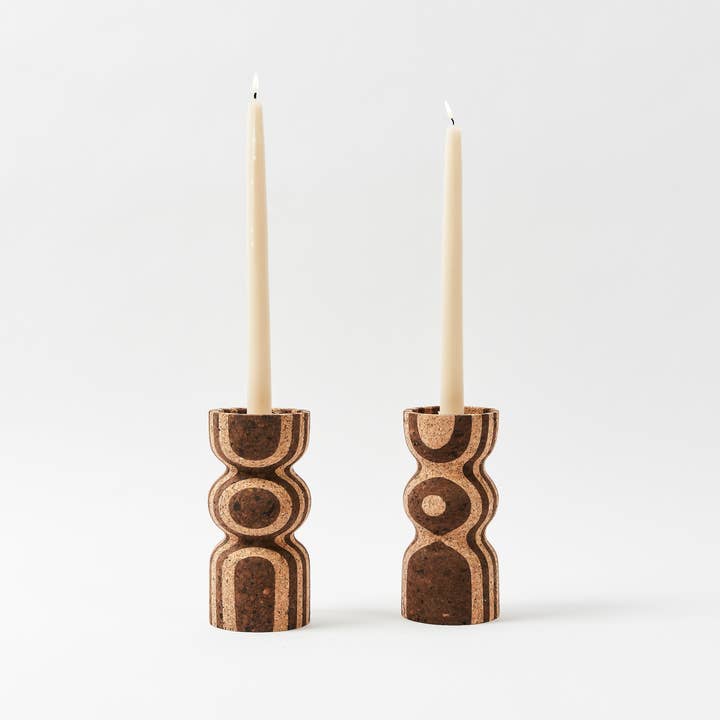 Bougeoir haut en liège rayé inspiré d'Anni Albers pour la vente par Melanie Abrantes