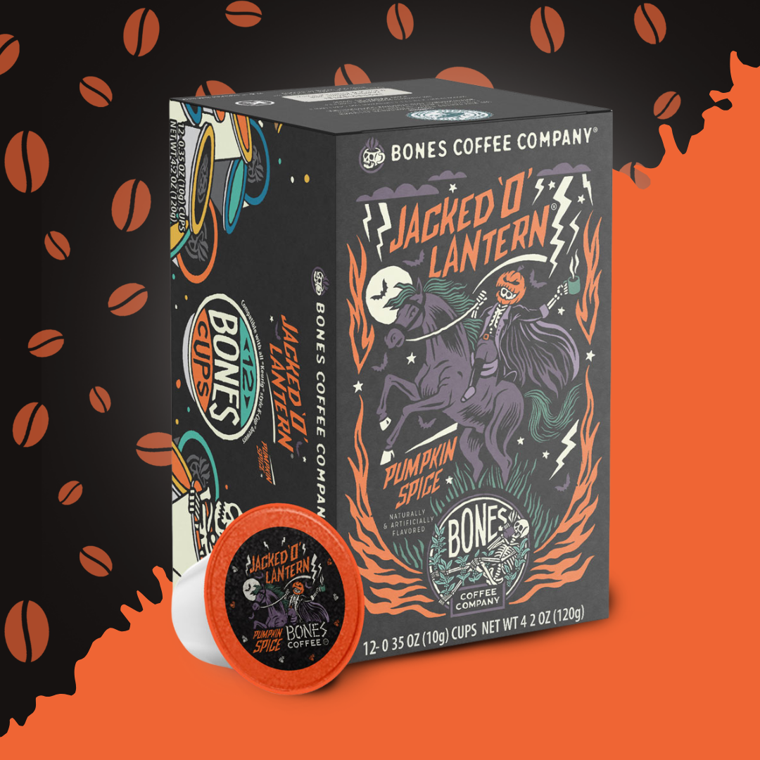 Bones Coffee Company - Wholesale Coffee Pods - Jacked O Lantern Coffee Pods | 12 Count | Flavored Coffee0