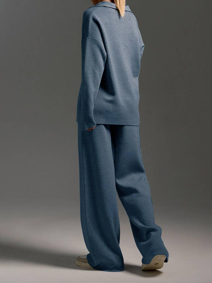 Katinki – wholesale Lounge set – Women's – Knitted Polo Shirt and Wide-Leg Pants Set3