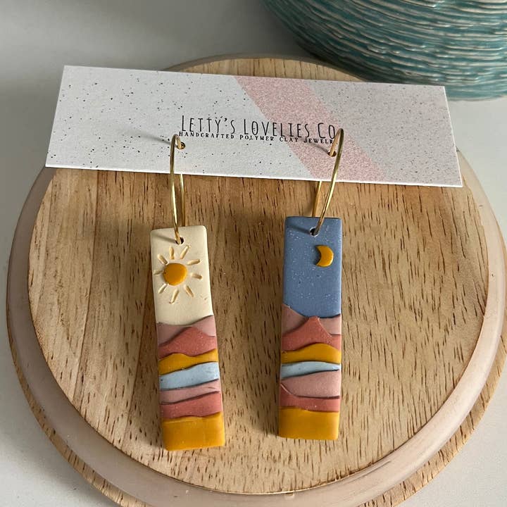 Letty’s Lovelies Co - Wholesale Dangle Earrings - Day & Night Mountain Scene Earrings0