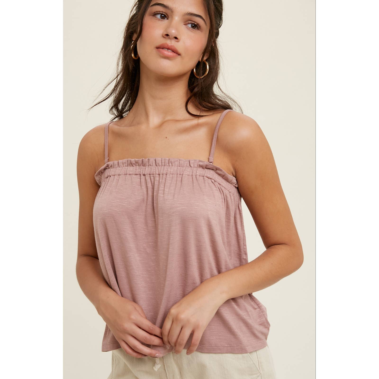 Wishlist Apparel - Wholesale Camisole - Women's - SLUB KNIT CAMI WITH RUFFLE DETAIL / WL22-7146T1