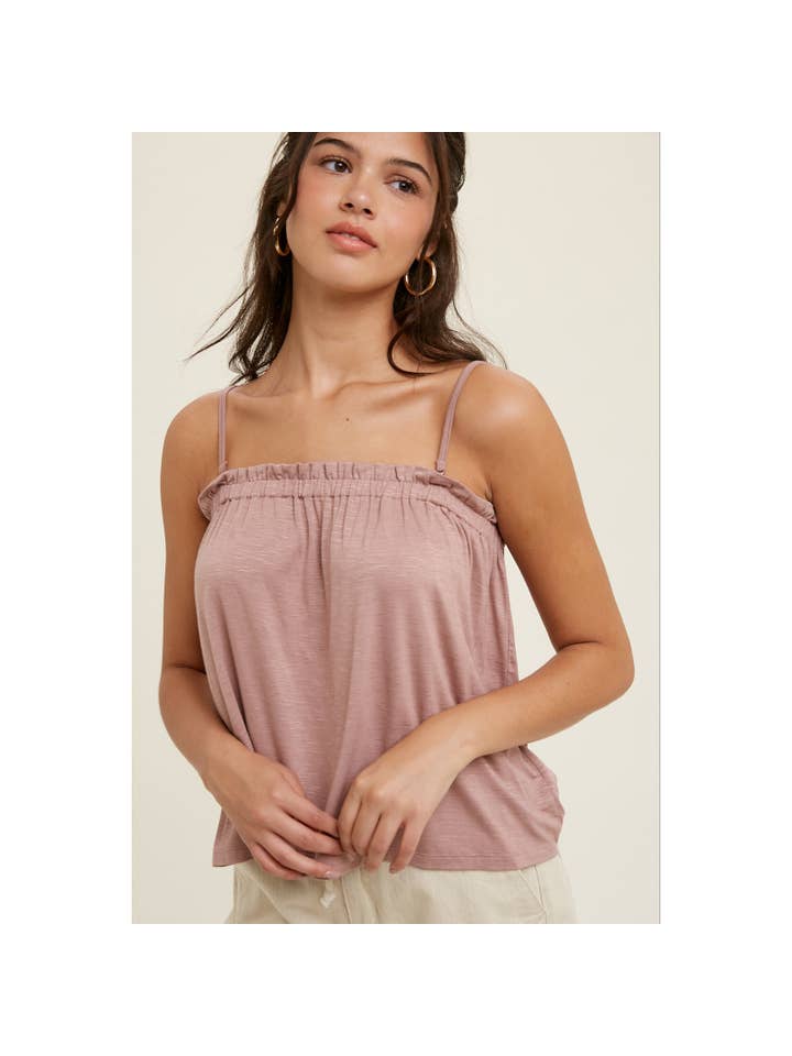 Wishlist Apparel - Wholesale Camisole - Women's - SLUB KNIT CAMI WITH RUFFLE DETAIL / WL22-7146T1