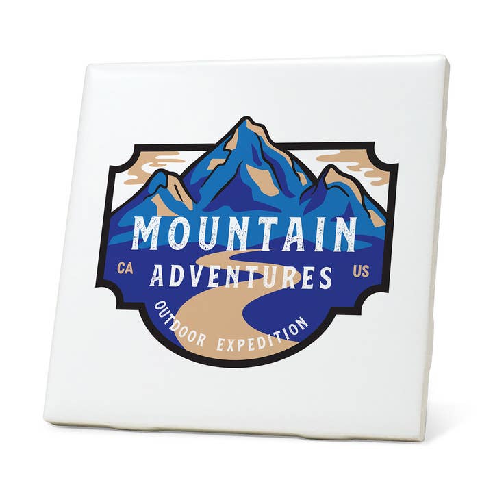 Mountain Adventures Badge Coaster for wholesale by American Brand Studio