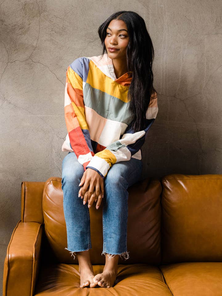 Anchal - Wholesale Hoodie - Women's - Multi-Check Quilted Hoodie