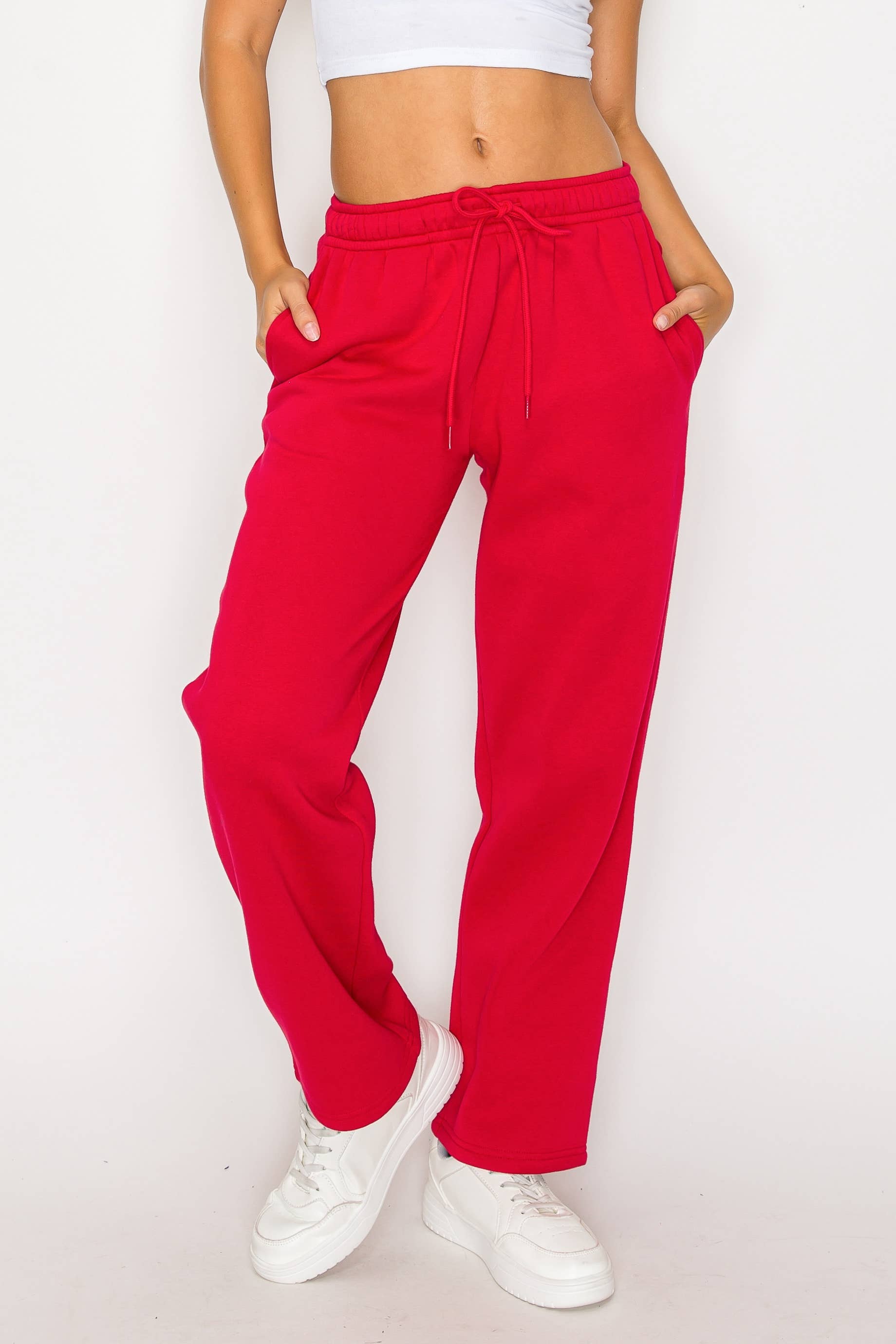 Color 5 – wholesale Mjukis- och joggingbyxor – Dam – Fleecelineda raka byxor i enfärgad färg med ficka5