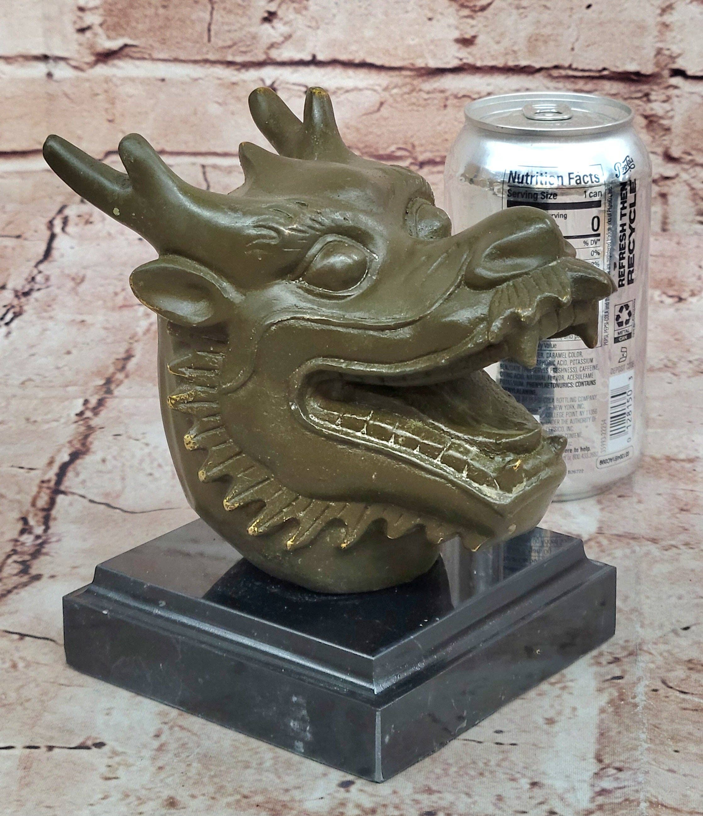 Bronzhaus – wholesale Sculpture – Bronze Dragon Head Bust on Marble Base – Chinese Zodiac Sculpture1