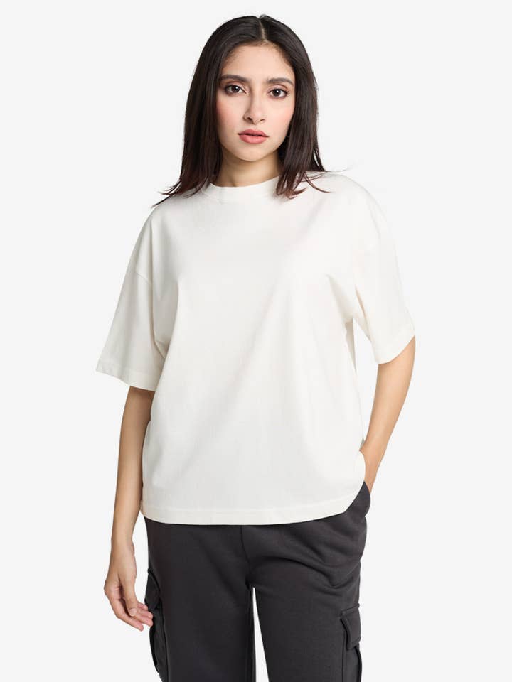 Premium NTRL 220 GSM Drop Shoulder T-shirt - Cloud White for wholesale by Strides Co