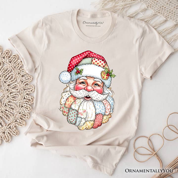 OrnamentallyYou - Wholesale T-Shirt (Graphic) - Women's - Patchwork Santa Claus T-Shirt, Retro Christmas Holiday Tee8