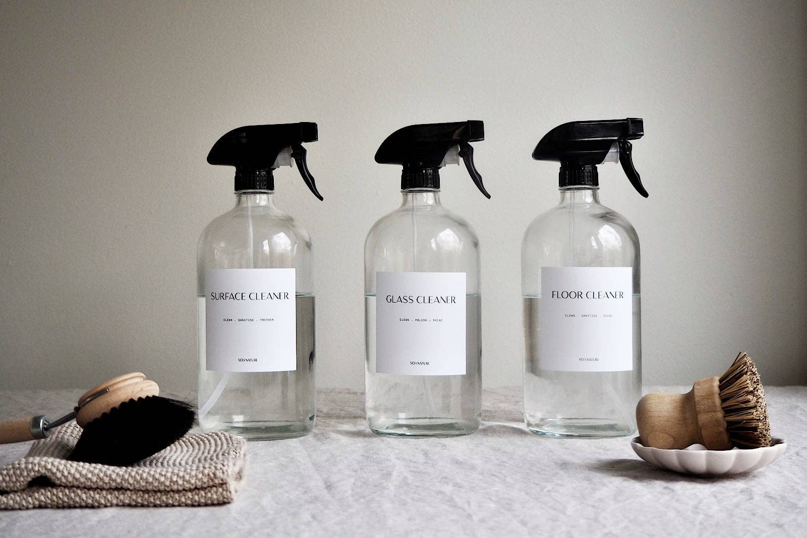 So At Nature - Wholesale Spray bottle - Trio of 1L Clear Glass Bottles With Spray Lid - Funsha0