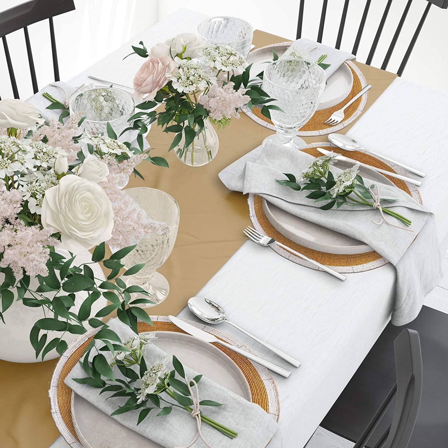 White Gold Handmade Beaded Placemats Round Dining Set of 4 for wholesale on Faire11