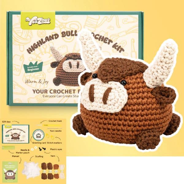 Crochet Crafting - #HighlandBull - Full Crochet Kit - Yarn, for wholesale by St. Louis Wholesale LLC