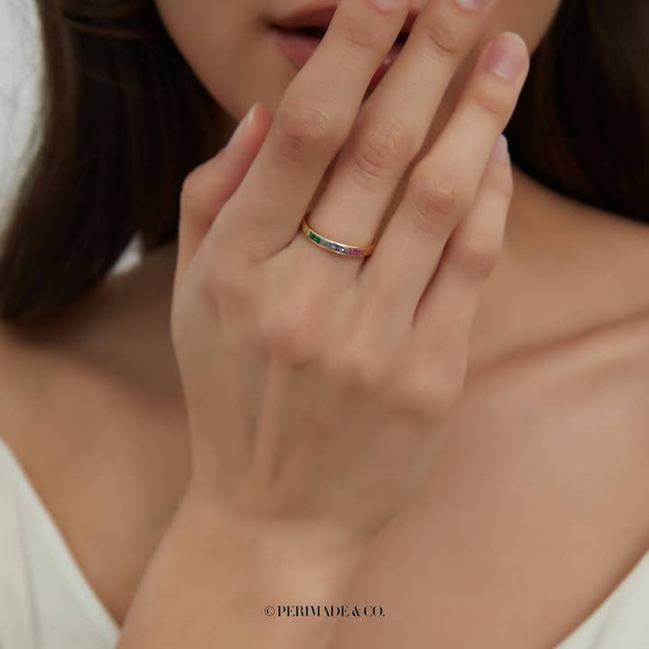 Perimade & Co. LLC - Wholesale Multi-Stone Ring - Rainbow Gem Wedding Band Ring in 925 Sterling Silver3
