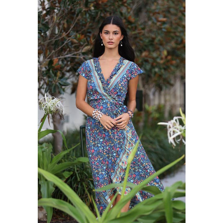 Havana Maxi Wrap Dress in Lagoon for wholesale by Sea Lustre