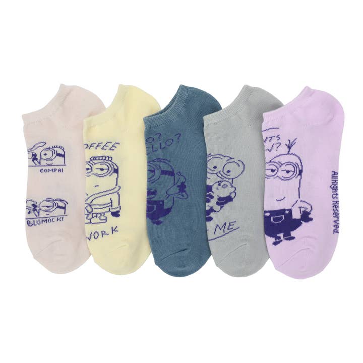 Bioworld Merchandising - Wholesale Socks - Women's - Minions Quotes 5 Pair Ankle Socks