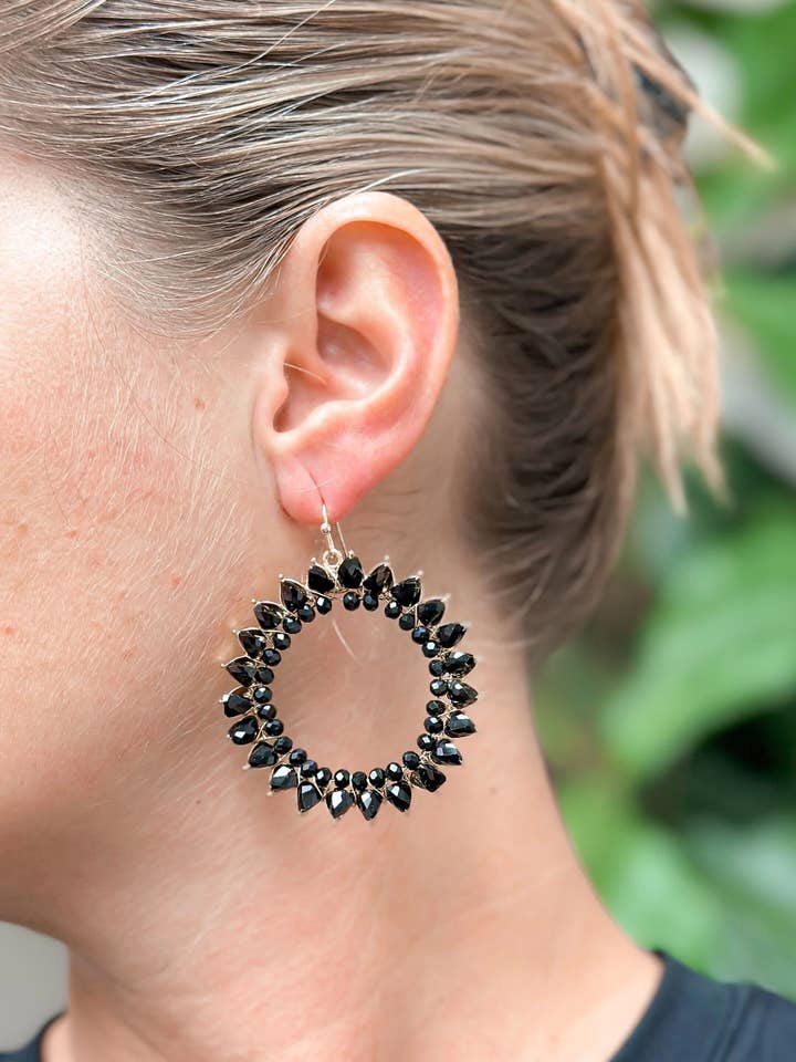 Open Circle Beaded Dangle Earrings - Jet for wholesale by Prep Obsessed Wholesale