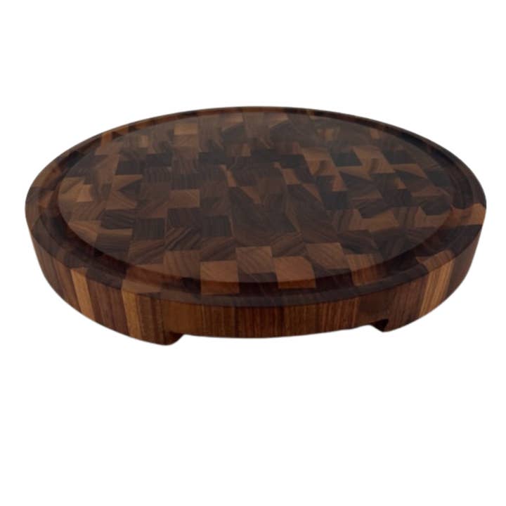 End Grain Cutting Board with Beeswax Oil 14" Round Walnut for wholesale by Lakota Lane LLC