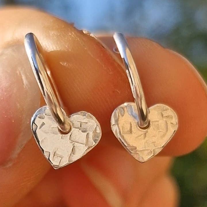 Sterling Silver Heart Charm Hoops - MINI for wholesale by Nature's Finds Studio