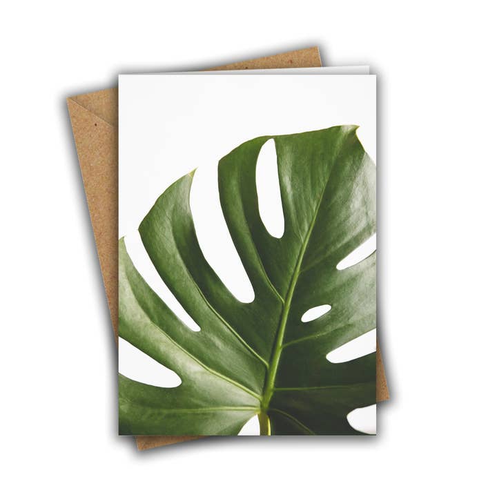 Carte de vœux botanique en forme de feuille de Monstera pour la vente par Marina Walker