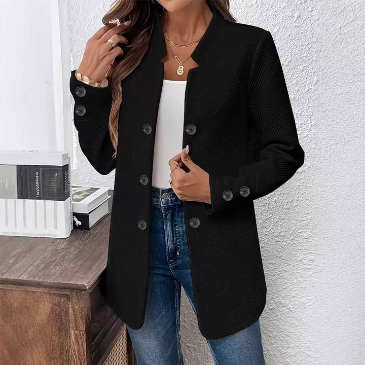 UNISHE - Wholesale Blazer - Women's - Double Buttons Solid Color V-Neck Long Sleeve Blazer ZK36480