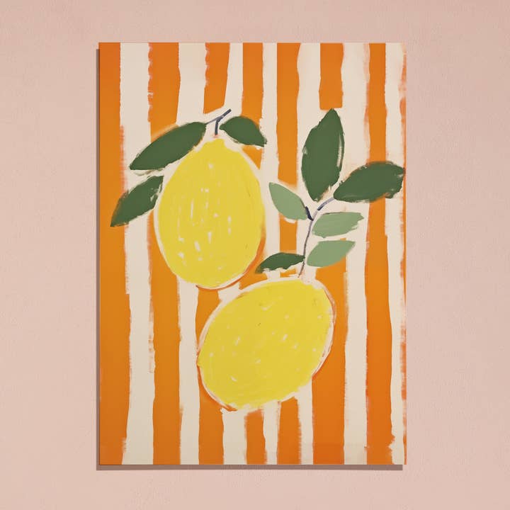 Sugar & Canvas - Wholesale Art Print - Lemons on Orange Stripes Aesthetic Art Print MA1336