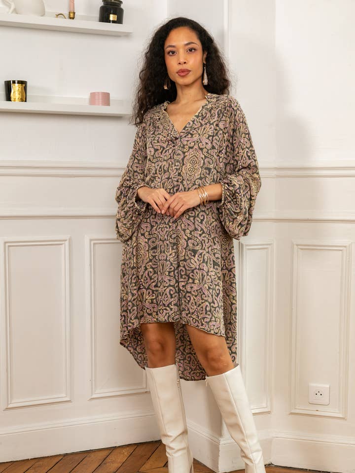 LUREX mid-length tunic dress, flared cut for wholesale by last queen