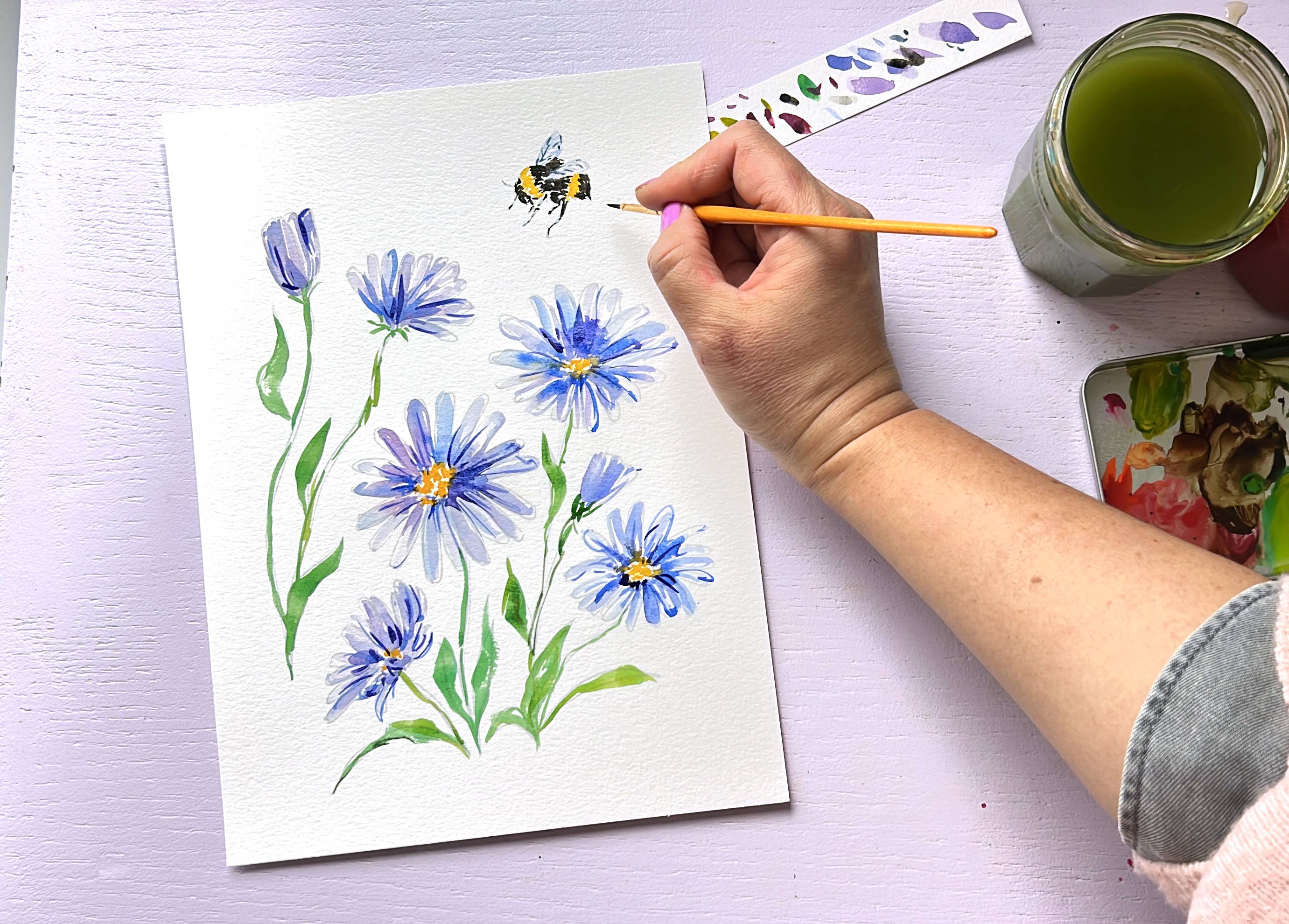 Jean Choe Art & Design - Wholesale Sketchbook/Sketchpad - Watercolor Workbook: Outlined Wildflower, Beginner Friendly 8