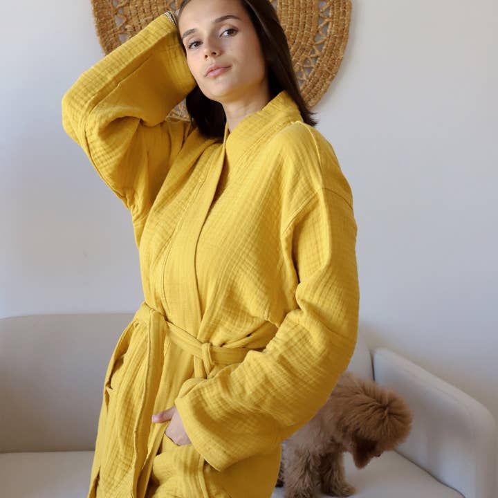 Vivamaison - Wholesale Robe - Unisex - Luxury 4 Layer Muslin Bathrobe, Natural Cotton Spa Comfort35