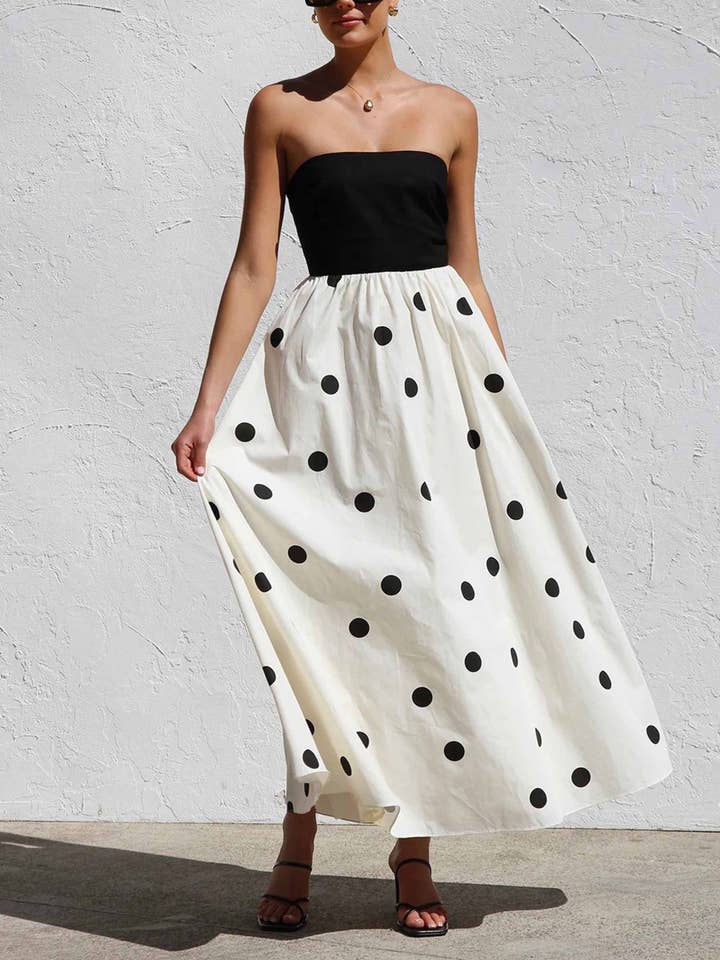 Polka Dot Printed Patchwork Chest Dress for wholesale by Wholesalesir